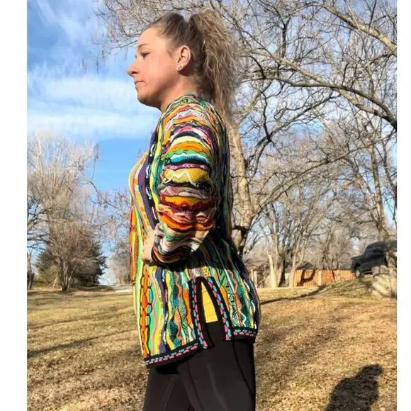Coogi Australia Primary Color Abstract Weave Tunic Sweater Bold MEDIUM - Picture 2 of 12
